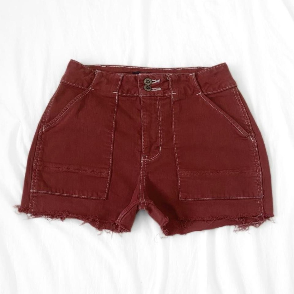 Hollister Women's Burgundy Deep Red Utility Denim Shorts size 27